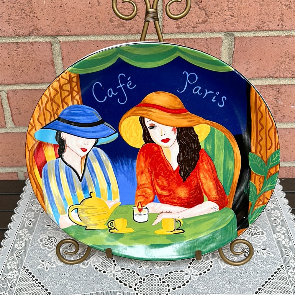 Sango Furio "Cafe Paris" Decorative Ceramic Plate Colorful French Scene